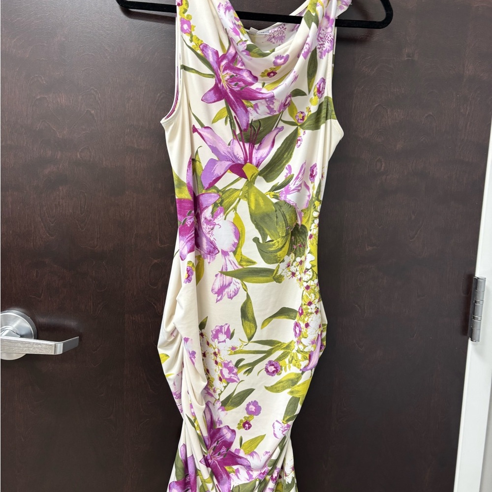 Jennifer Lopez Cream Sleeveless Cowl Neck Maxi Dress